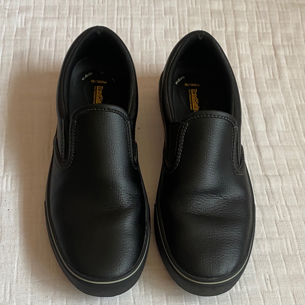 TredSafe  Unisex Black Slip-On Leather Work Shoes